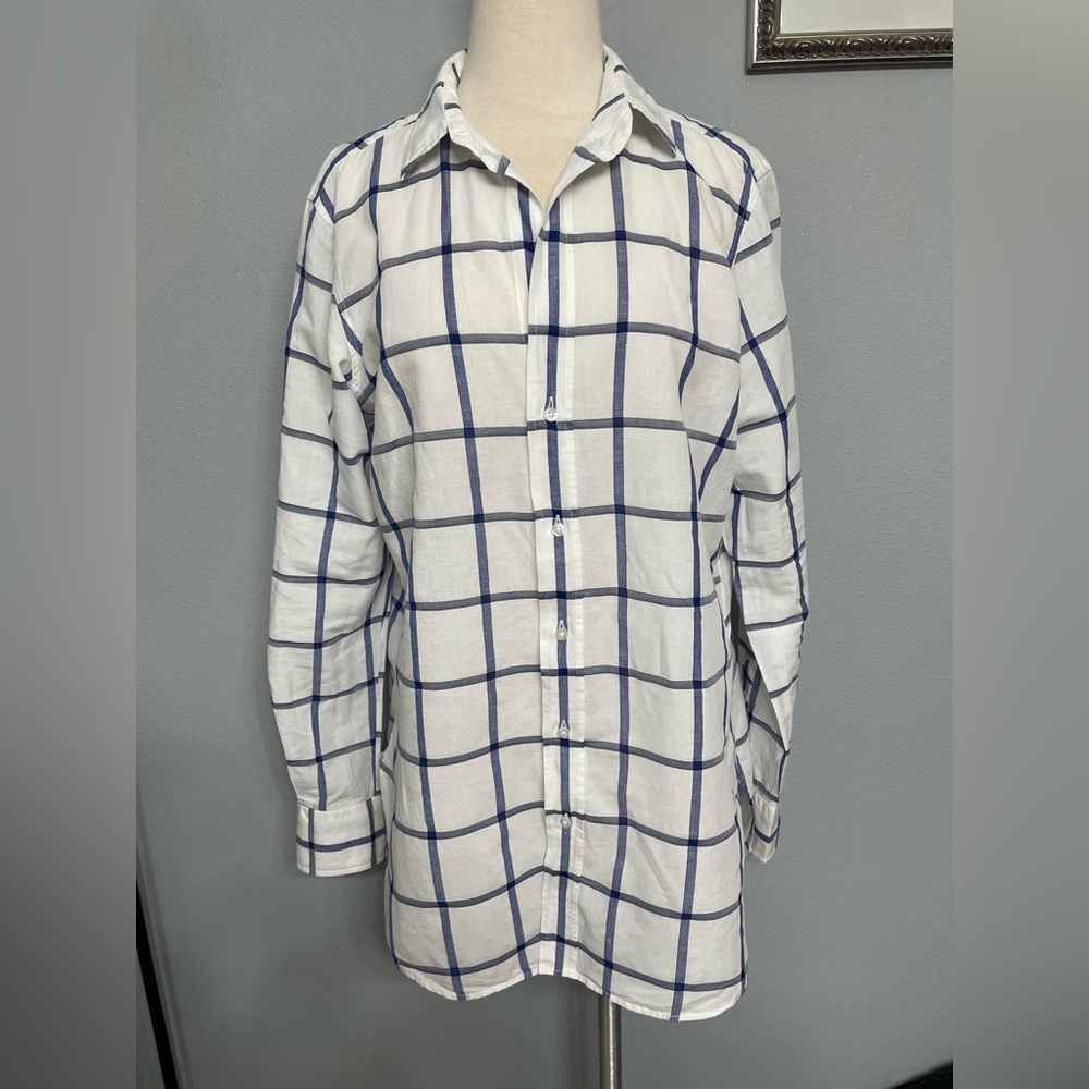 Frank & Eileen Grayson HiLow White Shirt with Blue Windowpane Check  L